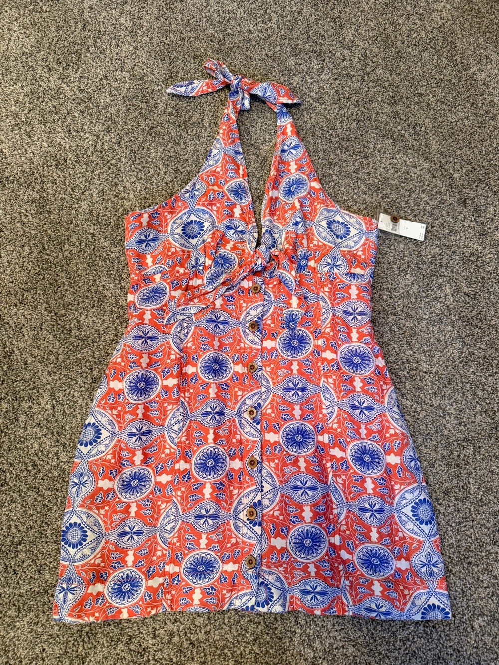 NWT Anthropologie Linen Blend Halter Mini Dress Button Front Sz M Festival Boho - Picture 2 of 7